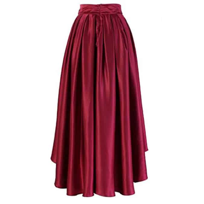 دامن زنانه مدل ساتن کلوش پیلی کوتاه بلند0