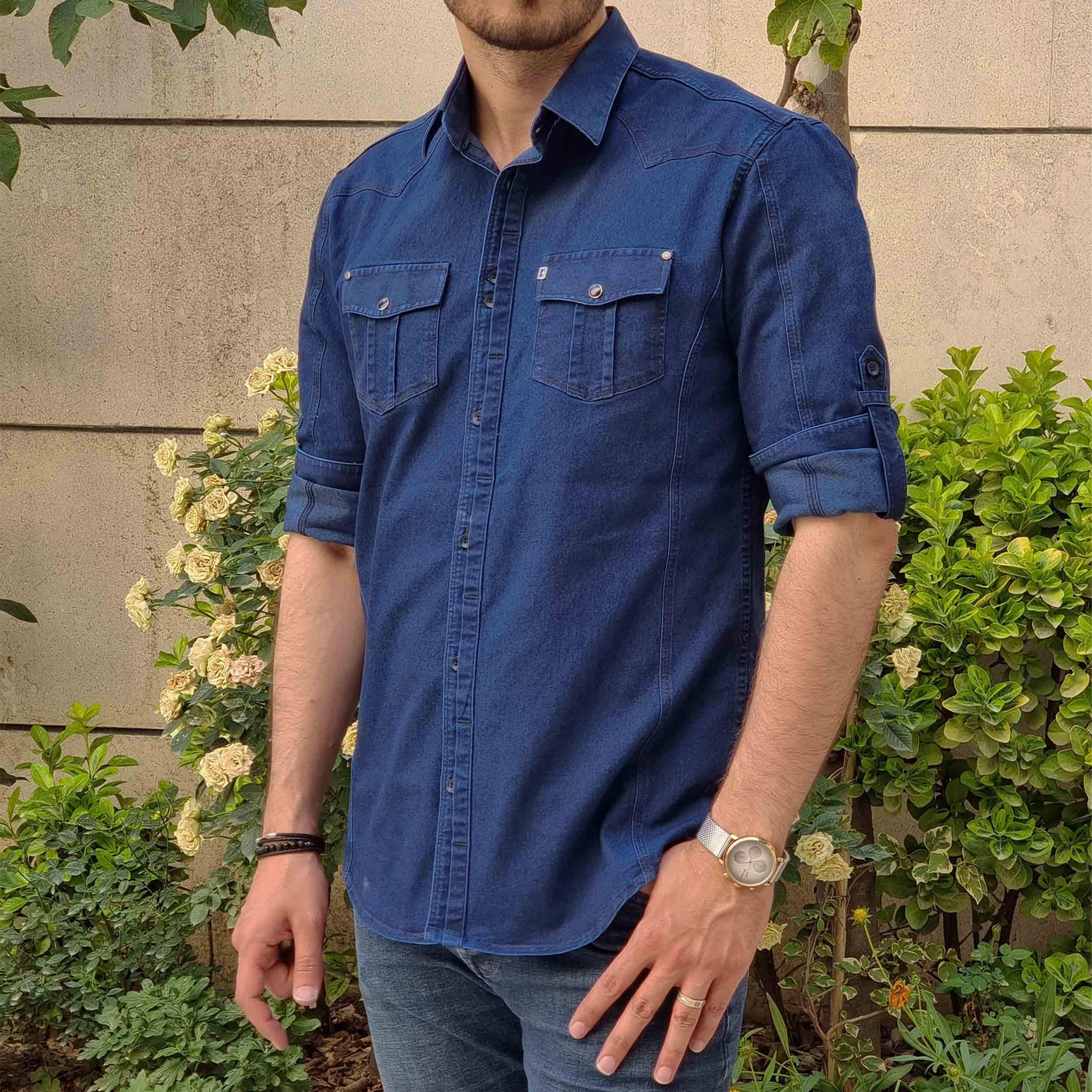 پیراهن آستین بلند مردانه پایتی جامه مدل جین کشی کد 85888071